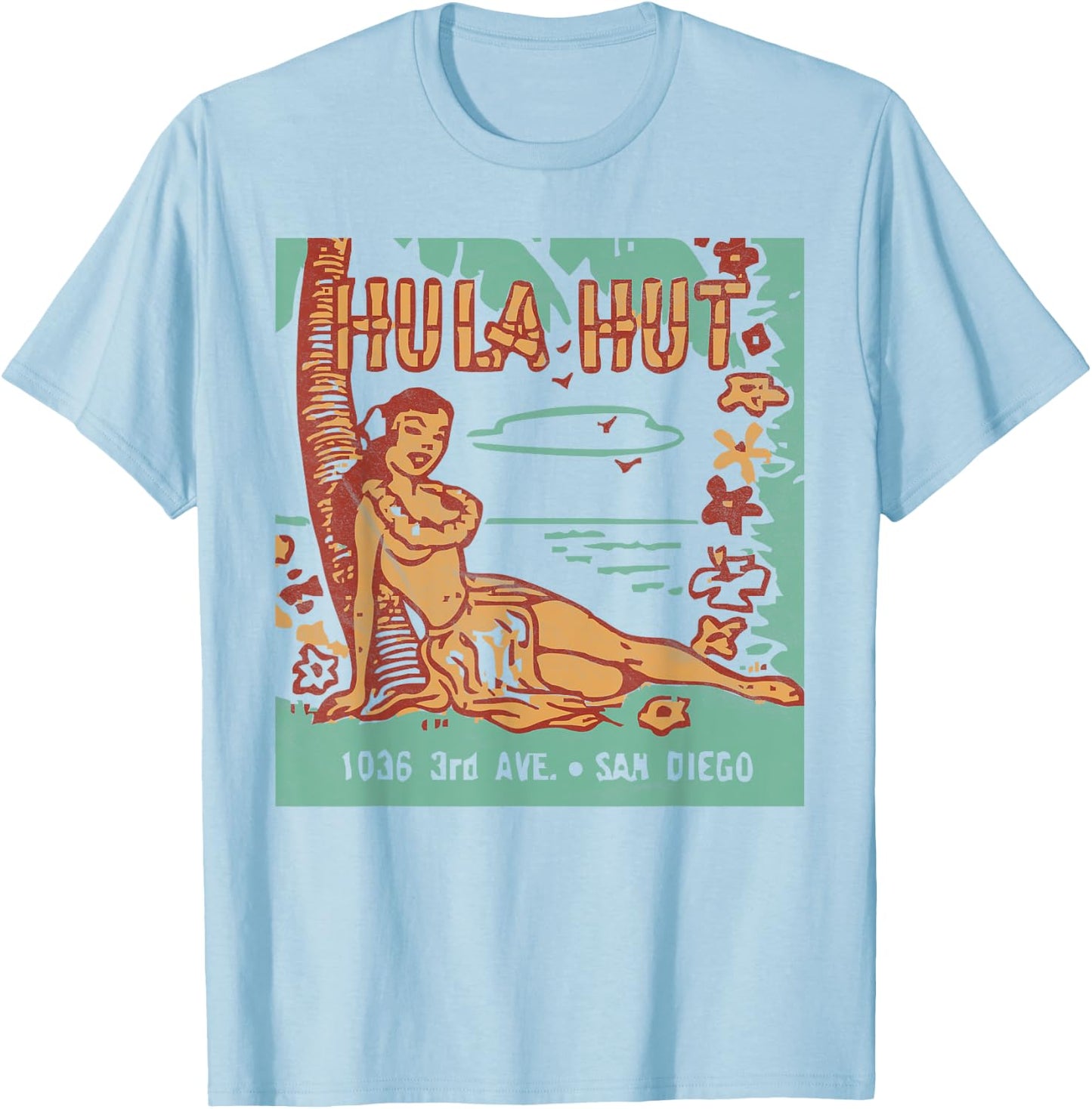 Hula Hut/Vintage Tiki Bar/Summer Vacation T-Shirt - T-Shirt | Light Blue