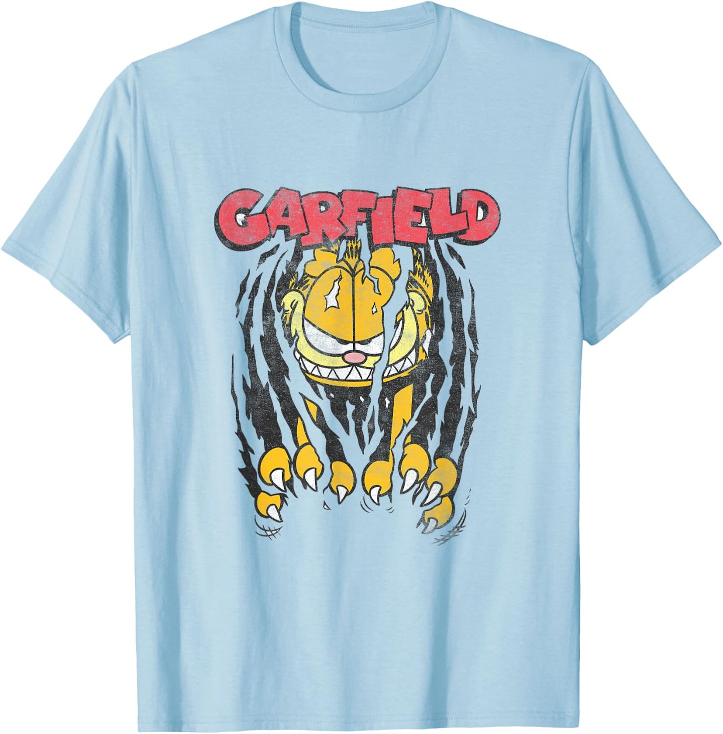 Garfield Vintage Classic Comic Cat Scratch Menacing Face T-Shirt - T-Shirt | Light Blue