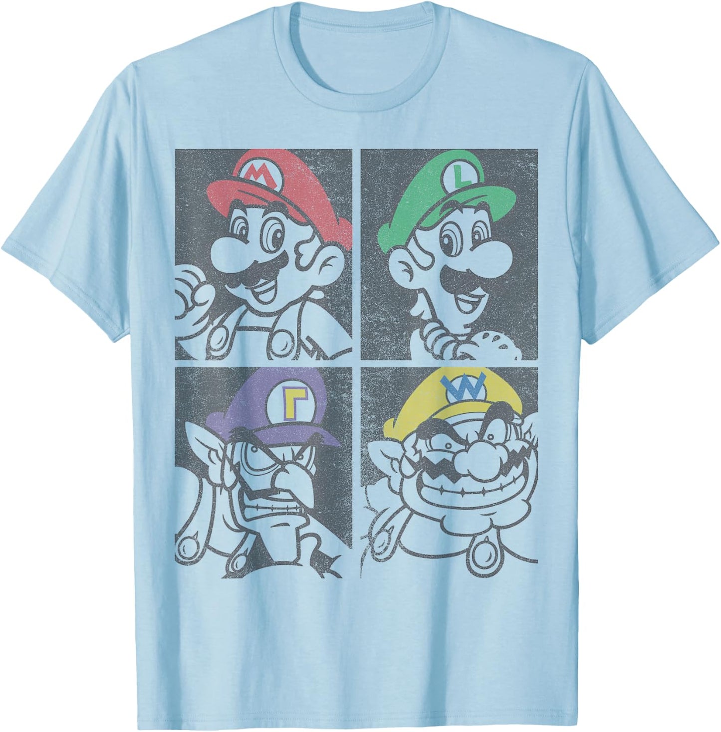 Super Mario Mario Luigi Wario Waluigi Box Up T-Shirt - T-Shirt | Light Blue
