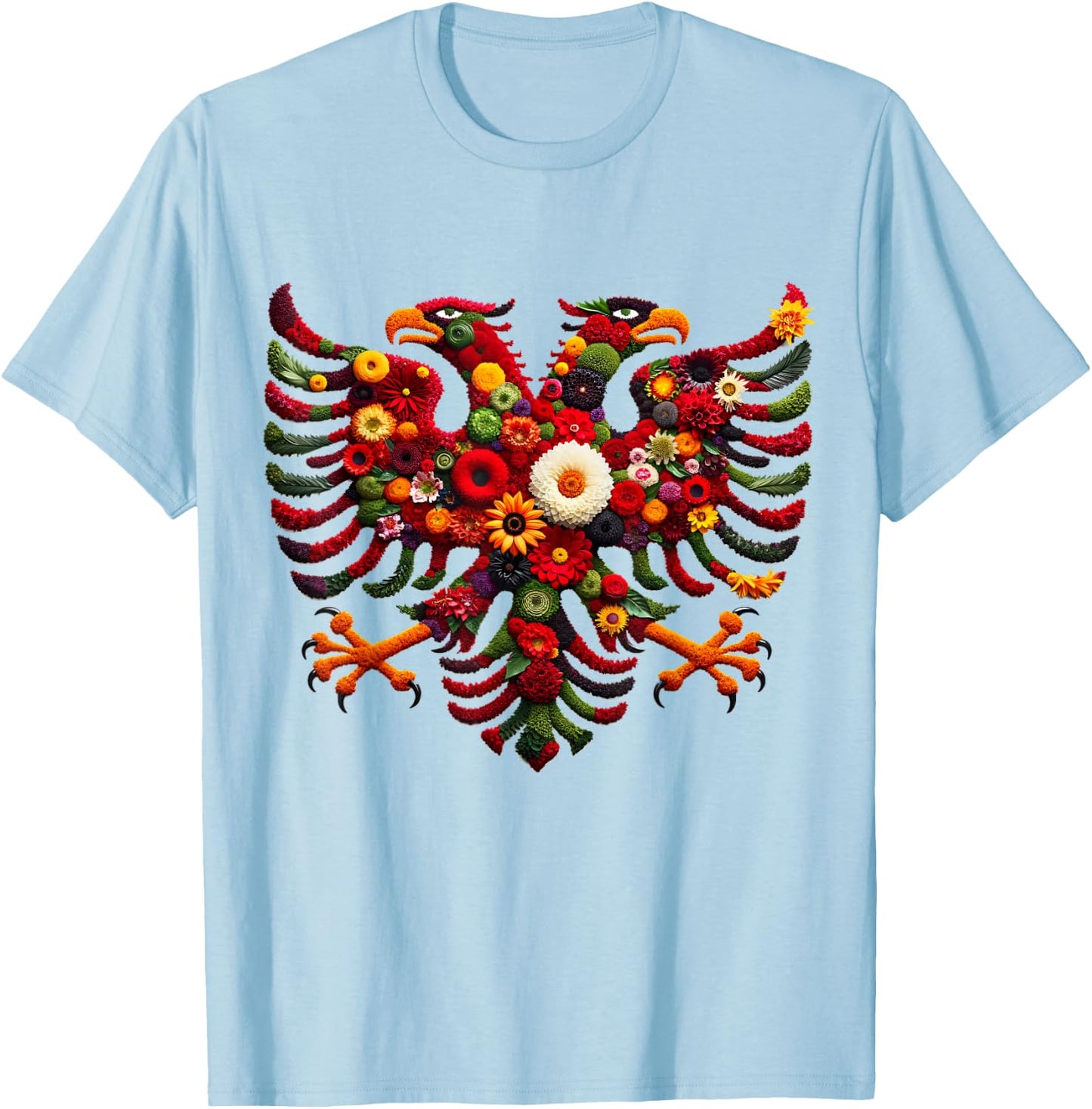 Albanian Flag Flower Eagle Double Red Albania Shqipe Kosovo T-Shirt - T-Shirt | Light Blue