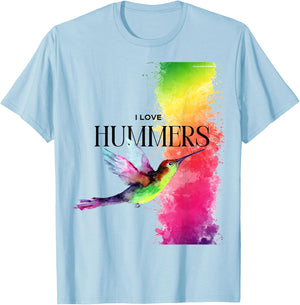 I Love Hummers Watercollor Cute I Love Hummers Bird T-Shirt - T-Shirt | Light Blue