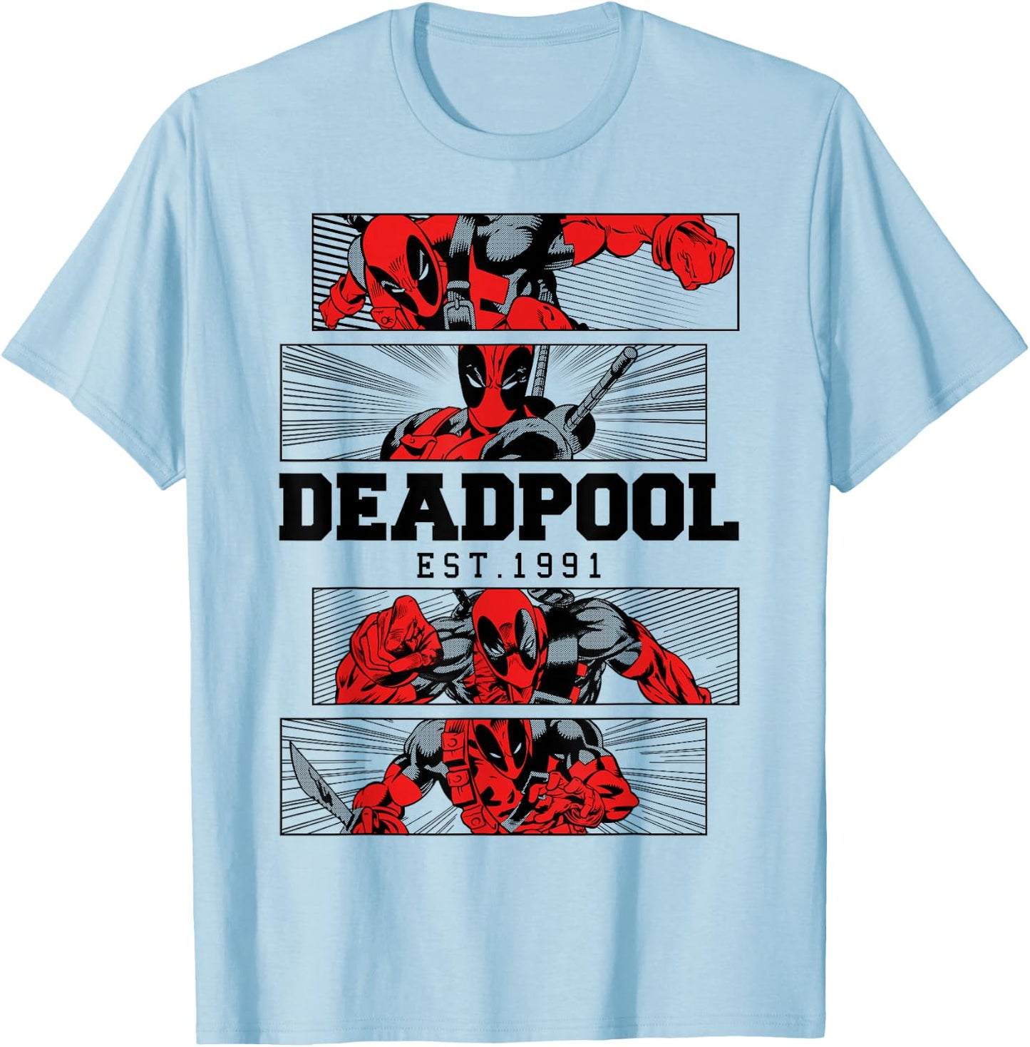 Marvel Deadpool 30th Est. 1991 Panels T-Shirt - T-Shirt | Light Blue