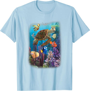 Disney Pixar Finding Nemo Under The Sea Characters Collage T-Shirt - T-Shirt | Light Blue