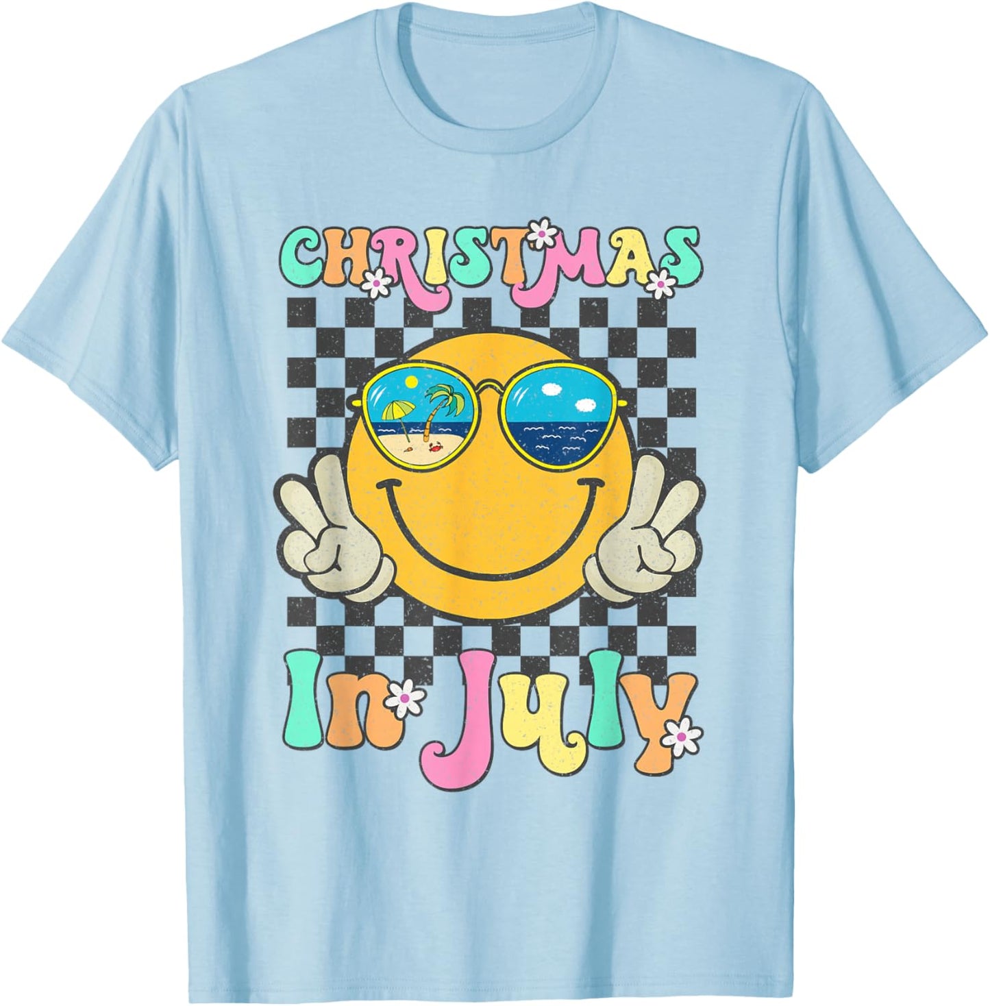 Christmas in July Smile Face Summer Beach Vacation Girl Kids T-Shirt - T-Shirt | Light Blue