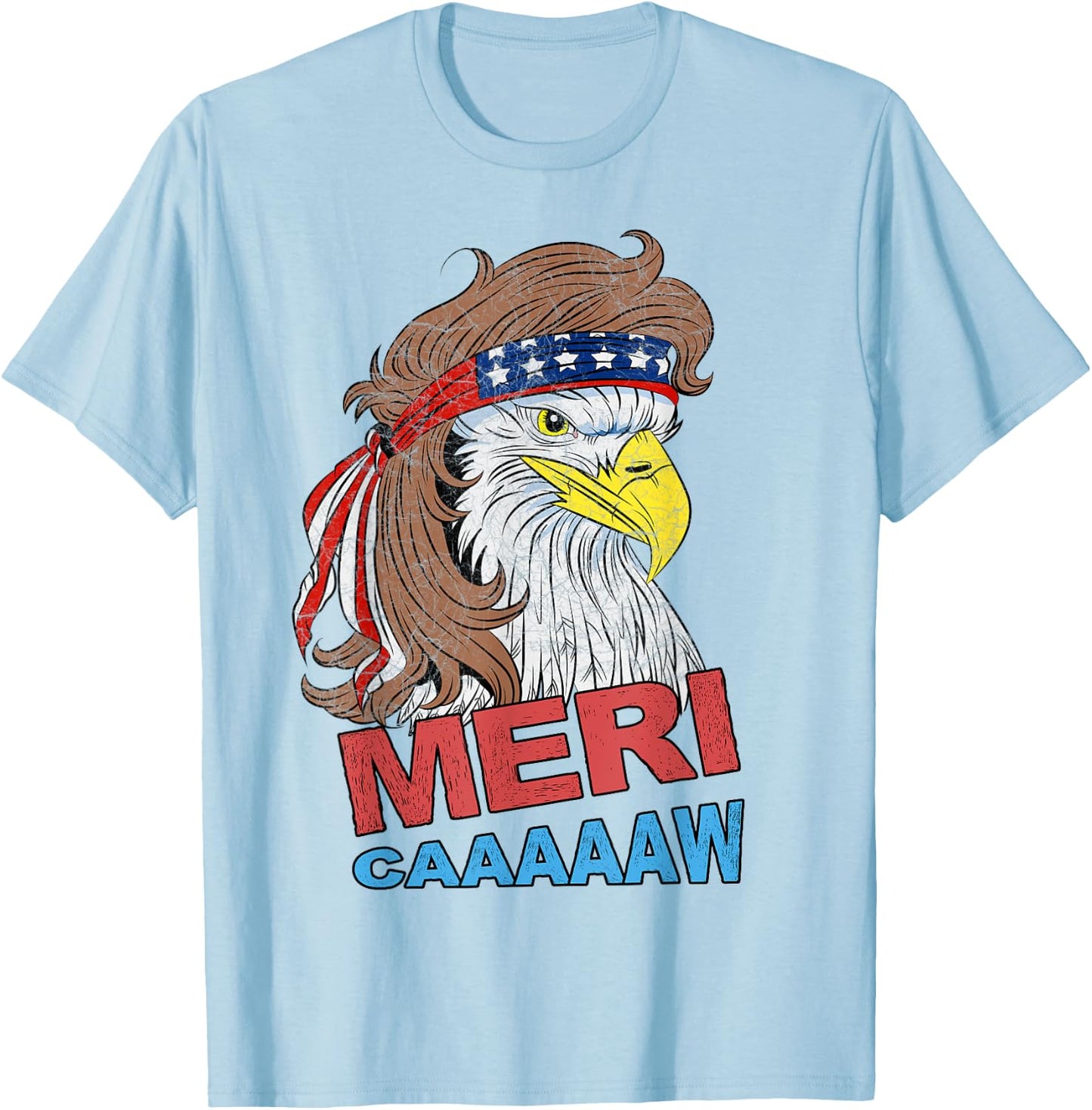 meri-caaaaaw - Eagle Mullet 4th Of July USA American Flag T-Shirt - T-Shirt | Light Blue