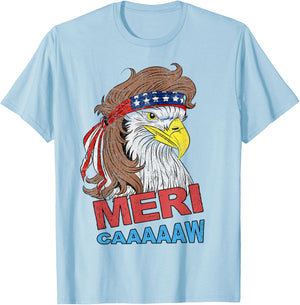 meri-caaaaaw - Eagle Mullet 4th Of July USA American Flag T-Shirt - T-Shirt | Light Blue