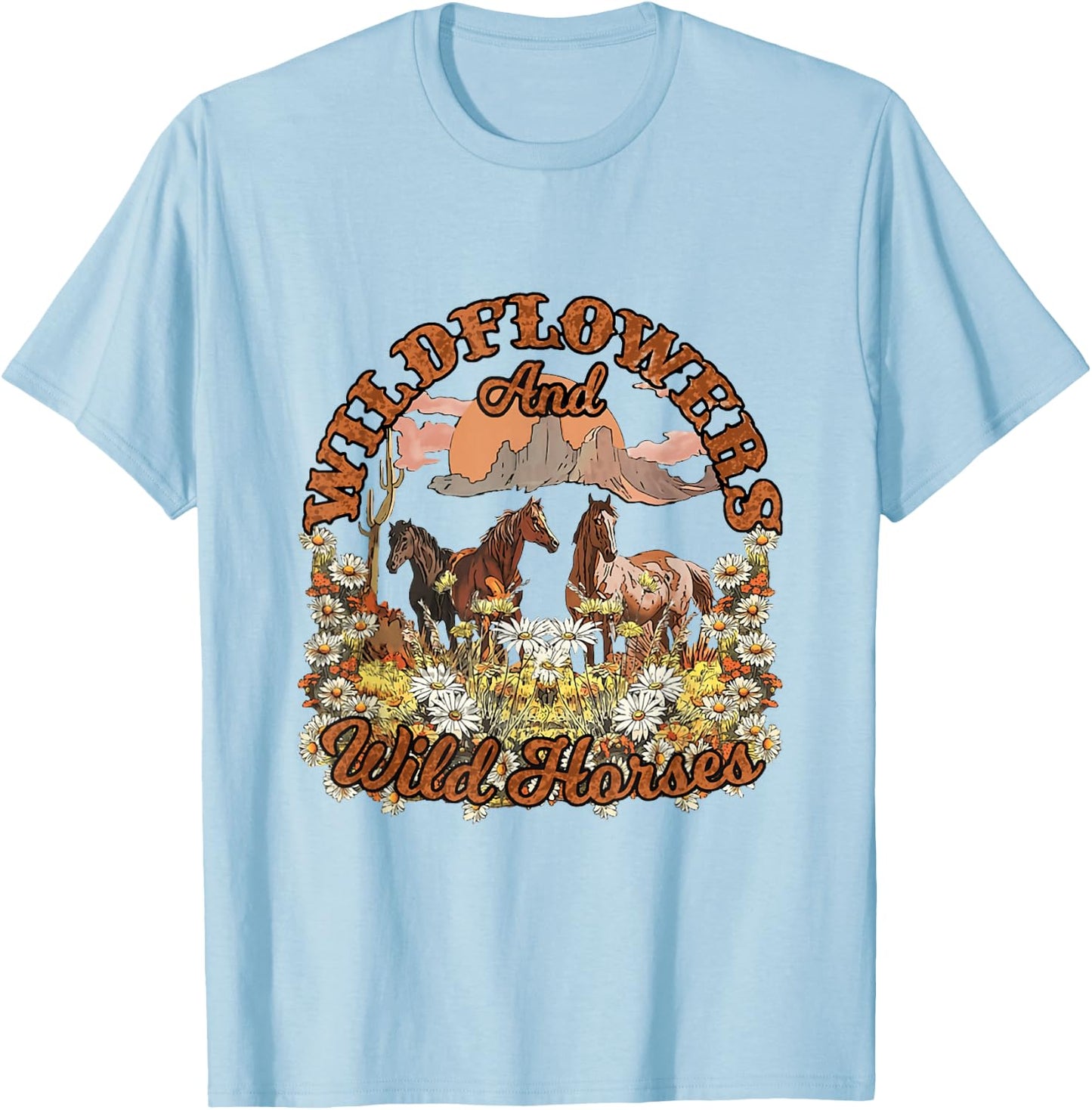 Wildflowers and Wild Horses Nature Beauty Country Outdoors T-Shirt - T-Shirt | Light Blue