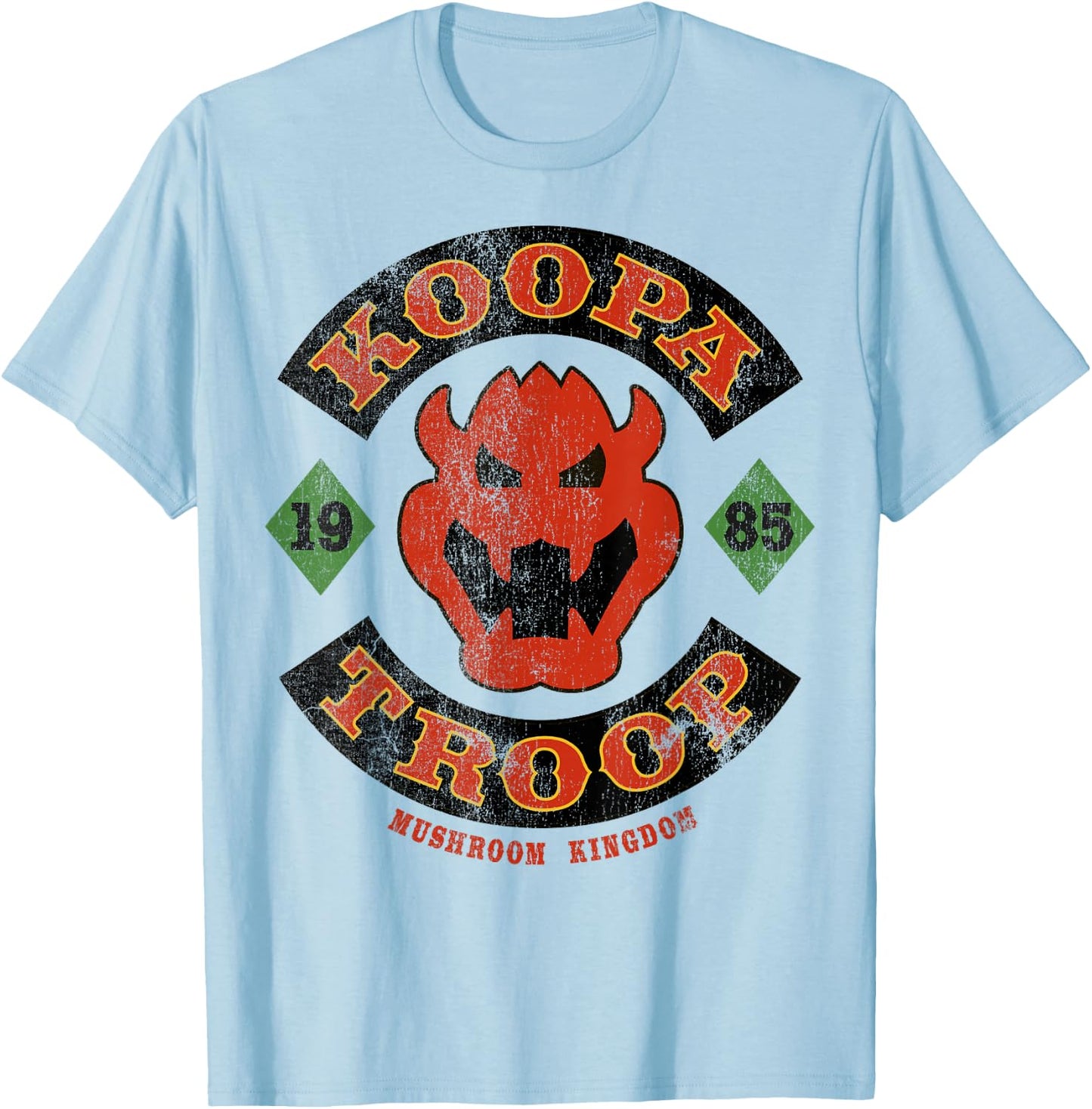 Super Mario Bros Bowser Koopa Troop Vintage Distressed T-Shirt - T-Shirt | Light Blue