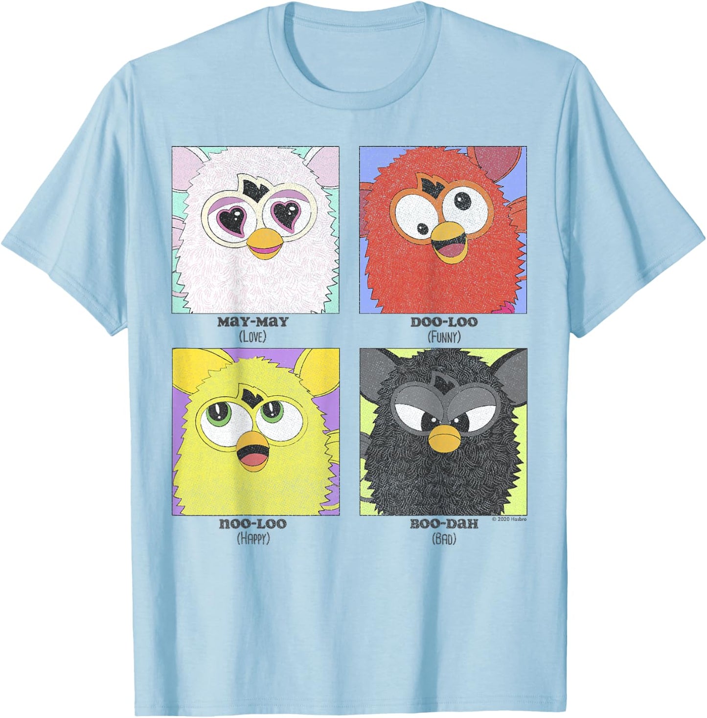 Furby Different Emotions Vintage Box Up T-Shirt - T-Shirt | Light Blue