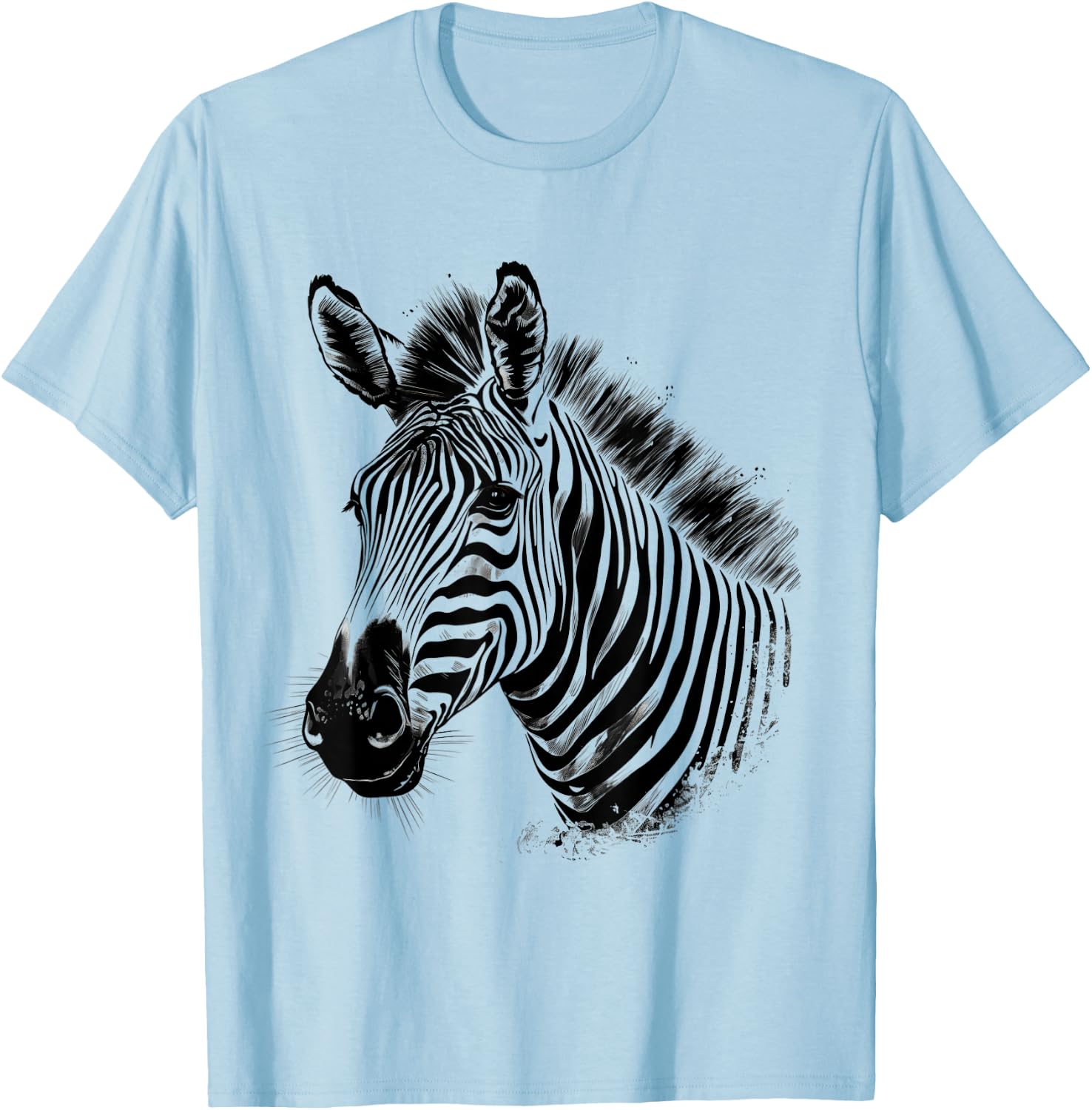 Zebra Wildlife Drawing Animal Print Motif Wildlife Artwork T-Shirt - T-Shirt | Light Blue