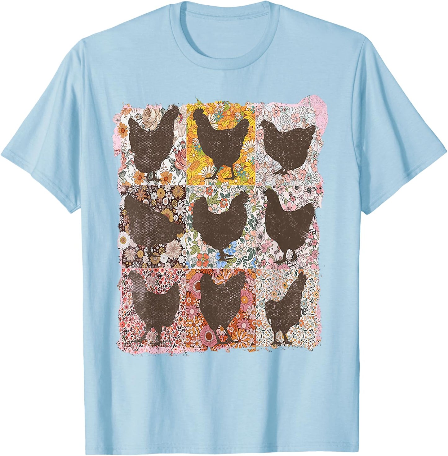 Retro Boho Chicken Farm Shirt Chicken Floral Mother's Day T-Shirt - T-Shirt | Light Blue