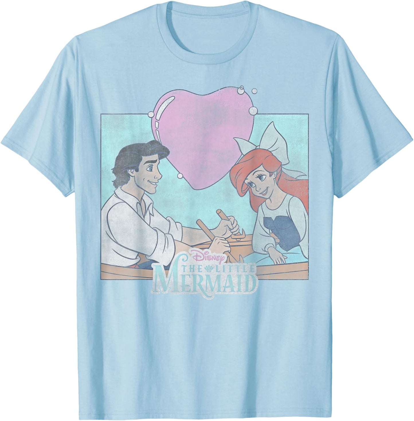 Disney The Little Mermaid Eric & Ariel Heart Portrait Small T-Shirt - T-Shirt | Light Blue