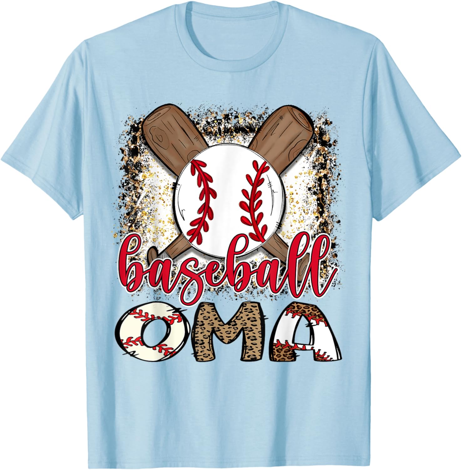 Baseball Oma Leopard Proud Ball Oma T-Shirt - T-Shirt | Light Blue