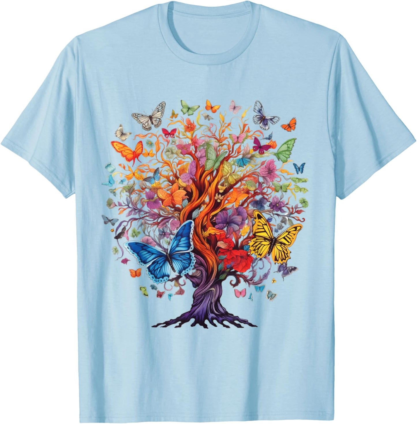 butterfly shirt with flowers, fashion , Gift T-Shirt - T-Shirt | Light Blue