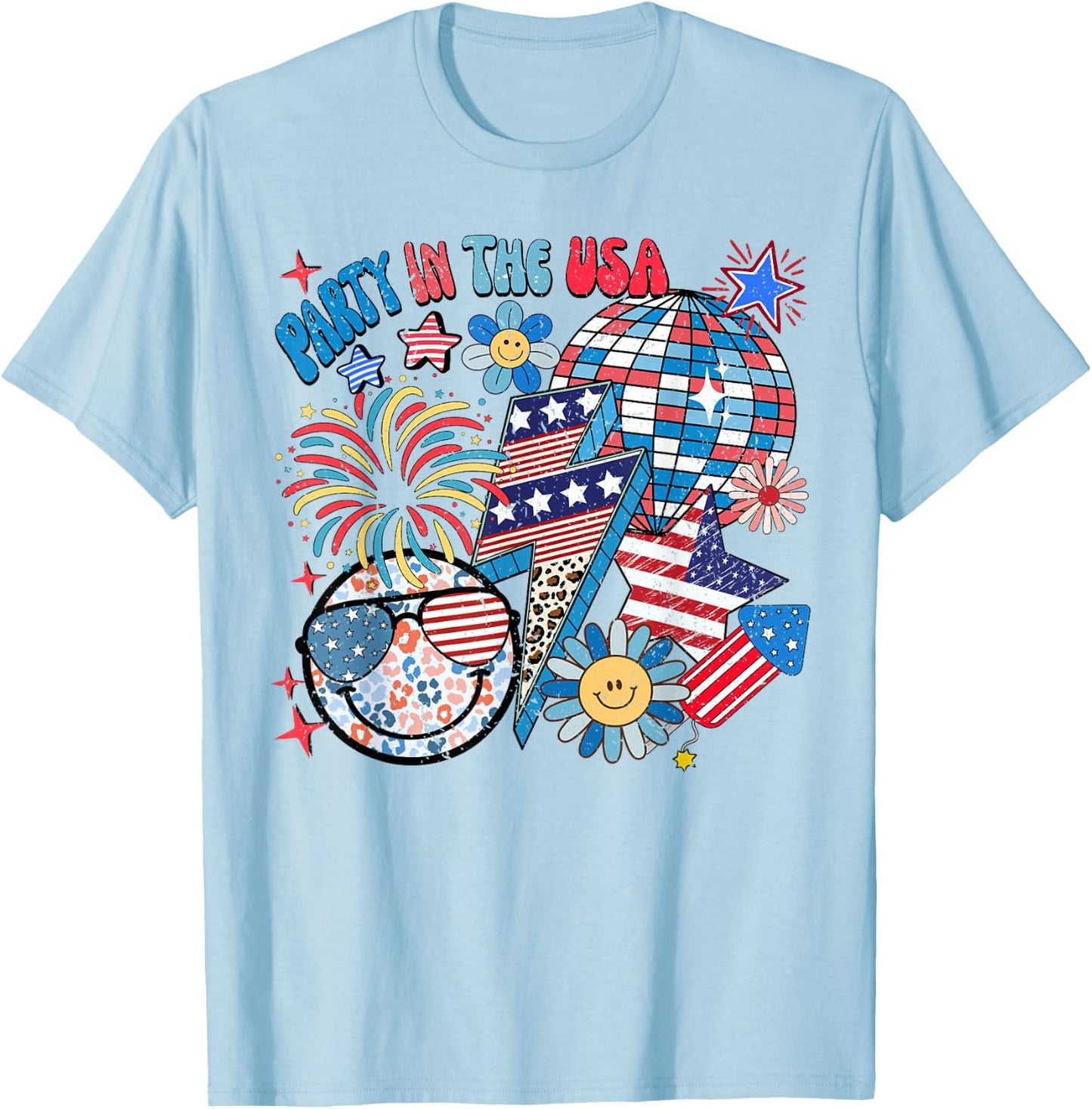 American Flag Party in USA 4th July Patriotic Kids Teen Girl T-Shirt - T-Shirt | Light Blue