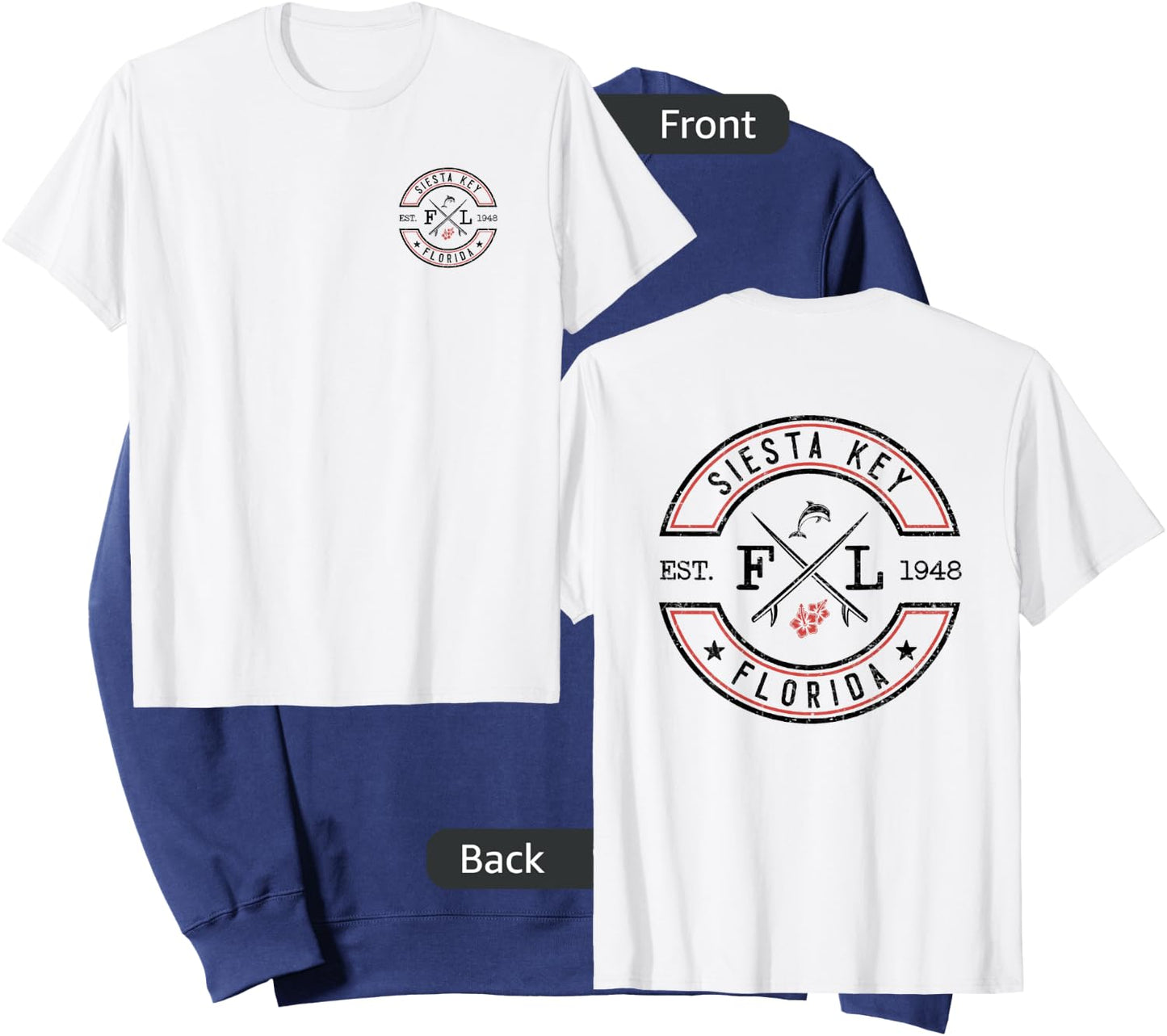 Siesta Key Florida FL Retro Surfer Front & Back Sweatshirt - Sweatshirt | Navy