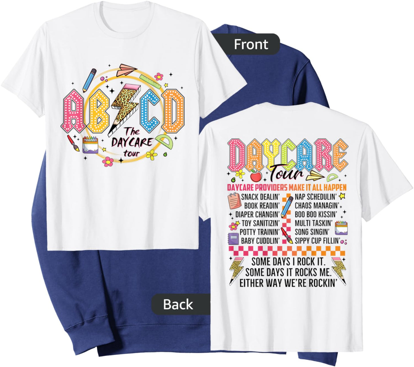 Funny ABCD Daycare Tour Retro Rockin' Back To School Gift Sweatshirt - Sweatshirt | Navy