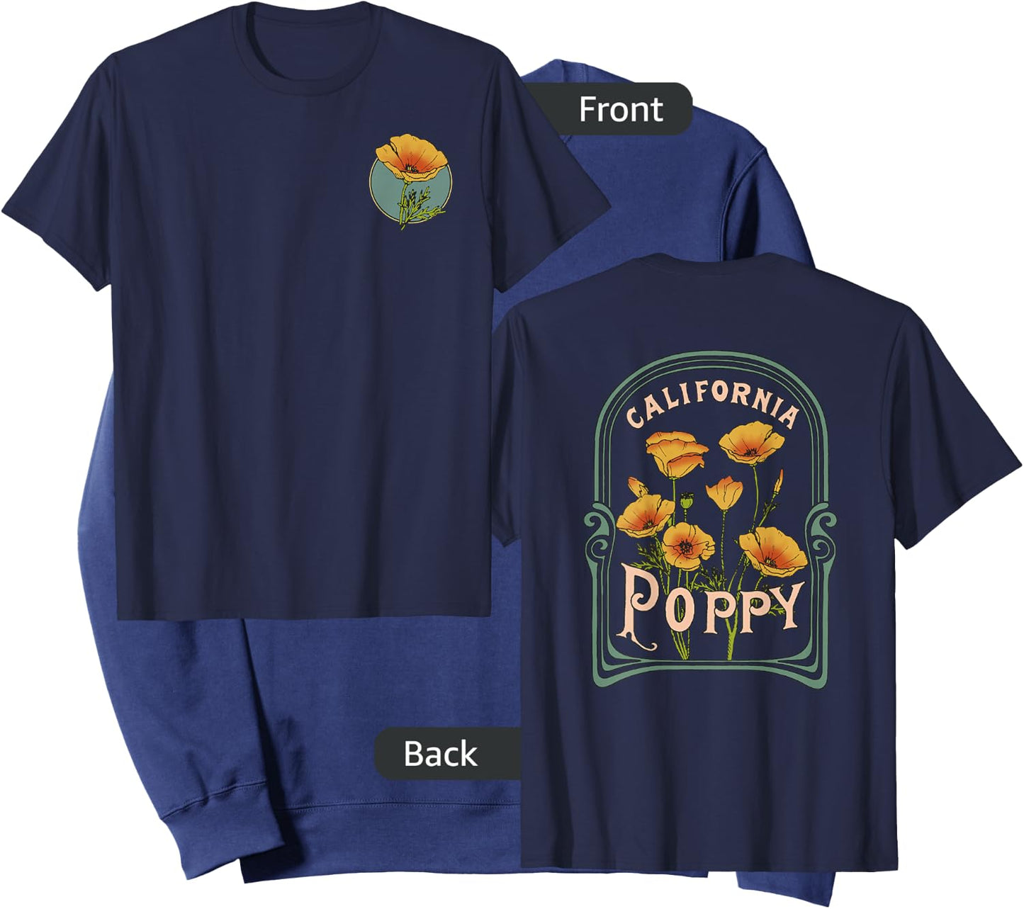 California Poppy Creative Outline and Picture Front & Back Sweatshirt - Sweatshirt | Navy
