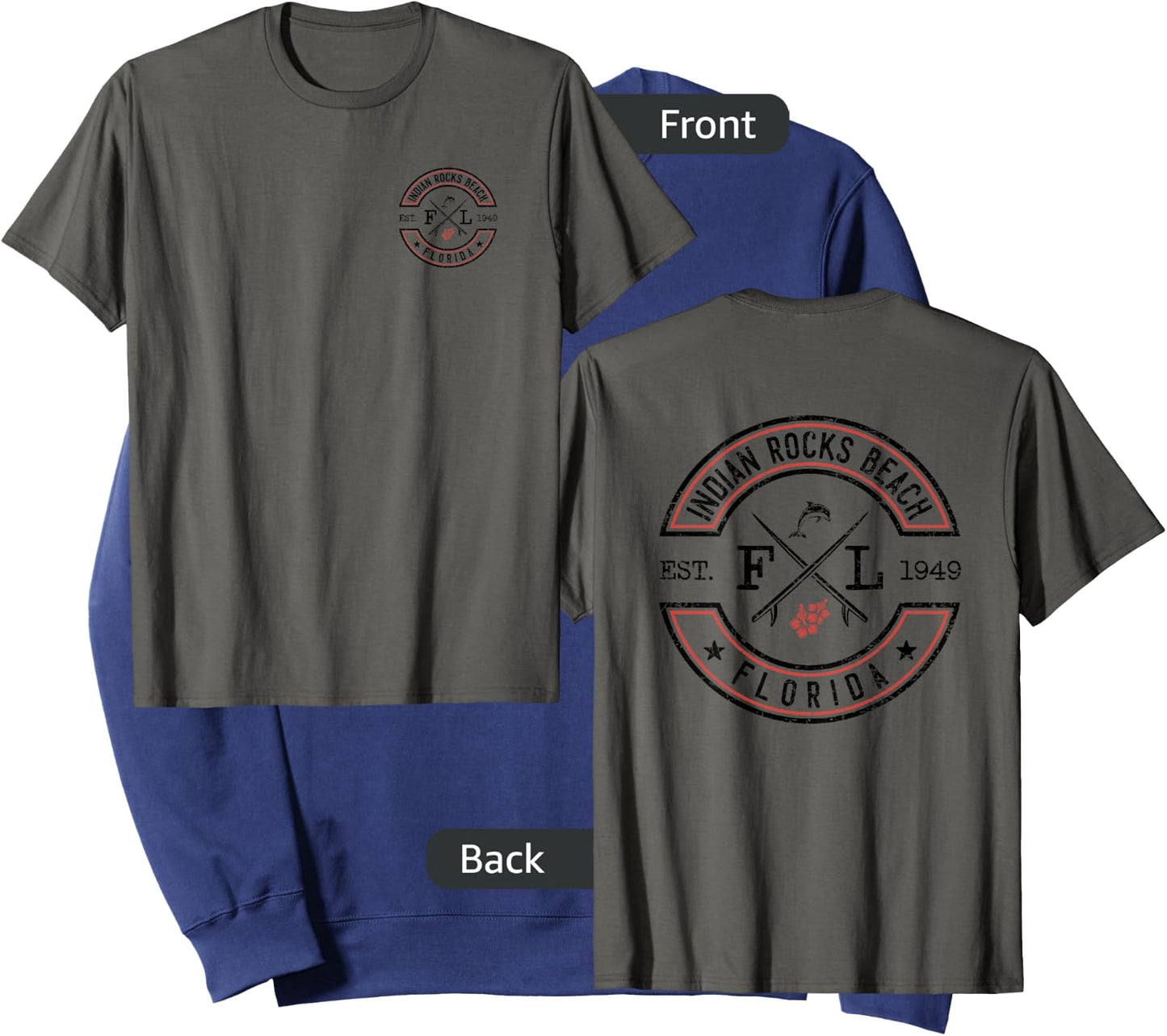 Indian Rocks Beach Florida FL Retro Surfer Front & Back Men Women Girls Kids Sweatshirt - Sweatshirt | Navy