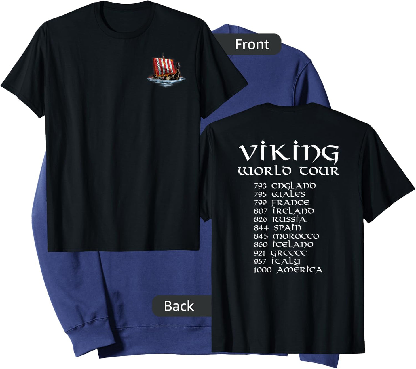 Norse History Gifts For Medieval Viking Explorers - Viking World Tour - Medieval Norse - Maritime History - Men's Black Short Sleeve Classic Fit - Small Sweatshirt - Sweatshirt | Navy