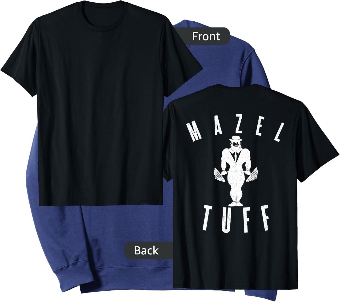 MAZEL TUFF PUN Strong Gym Jew Weightlifting Rabbi BACKPRINT Sweatshirt - Sweatshirt | Navy