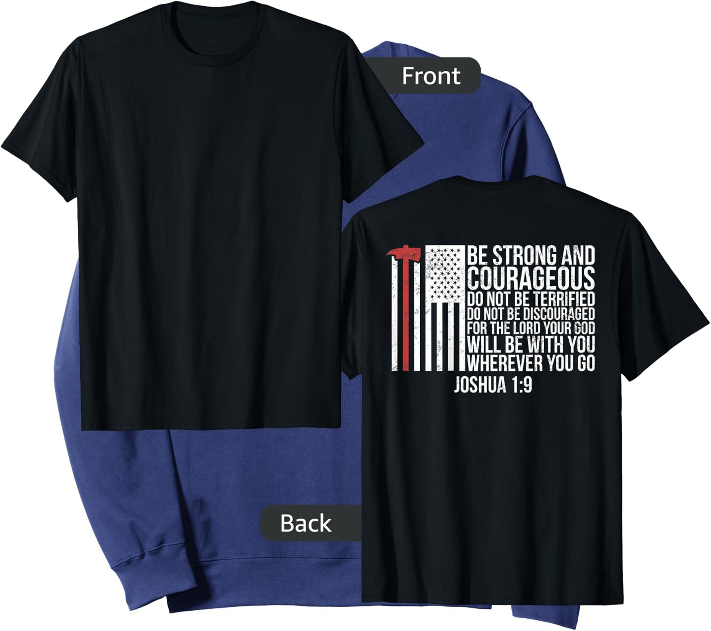 Thin Red Line Firefighter - Joshua 1:9 Bible Verse (ON BACK) Sweatshirt - Sweatshirt | Navy