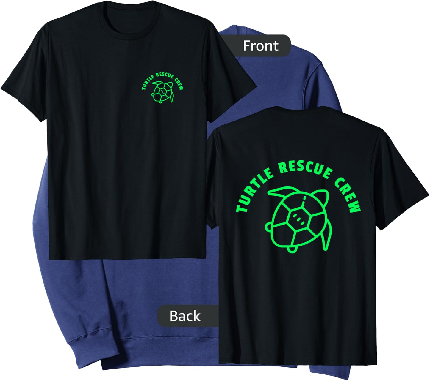 (2 Sided Print) Turtle Rescue Crew Green Sea Turtle Graphic Sweatshirt - Sweatshirt | Navy