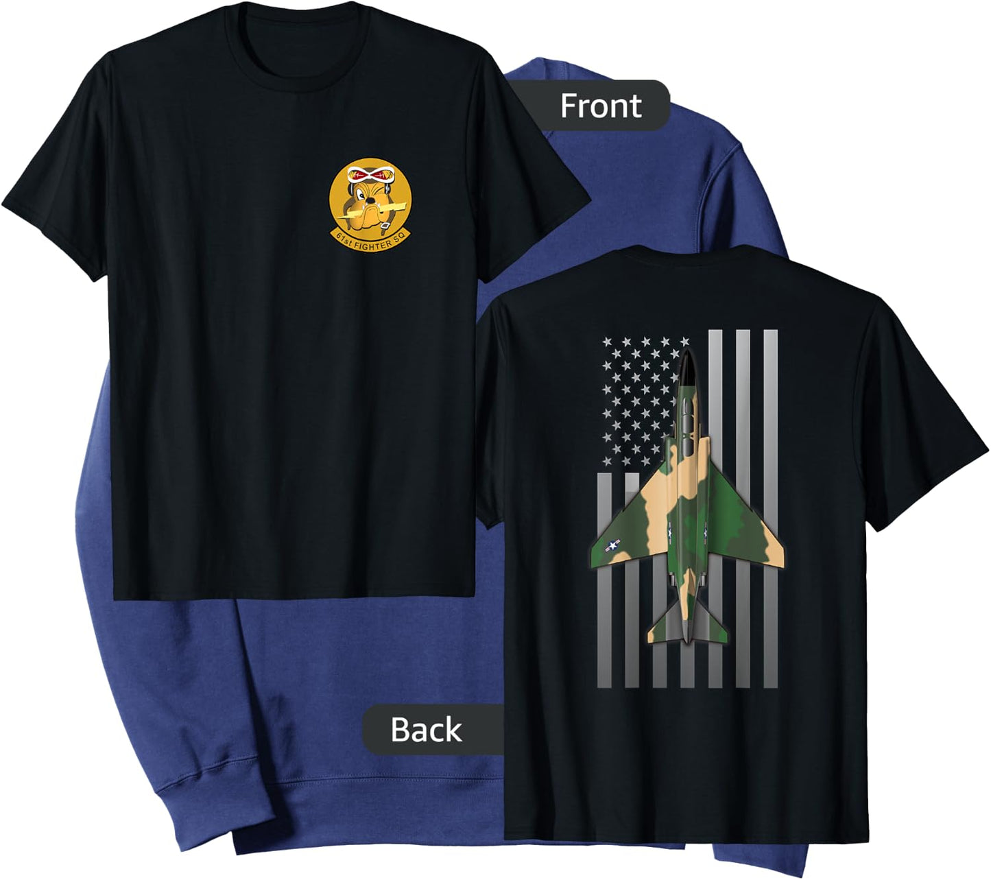 61st Fighter Squadron F-4 Phantom II and US Flag Sweatshirt - Sweatshirt | Navy