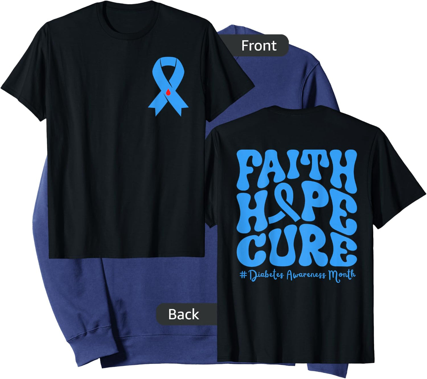 Diabetes Awareness Month Blue Love Ribbon Support T1D T2D Sweatshirt - Sweatshirt | Navy