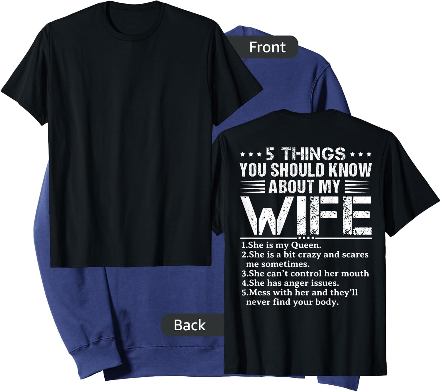 5 Things You Should Know About My Wife (On Back) husband Sweatshirt - Sweatshirt | Navy