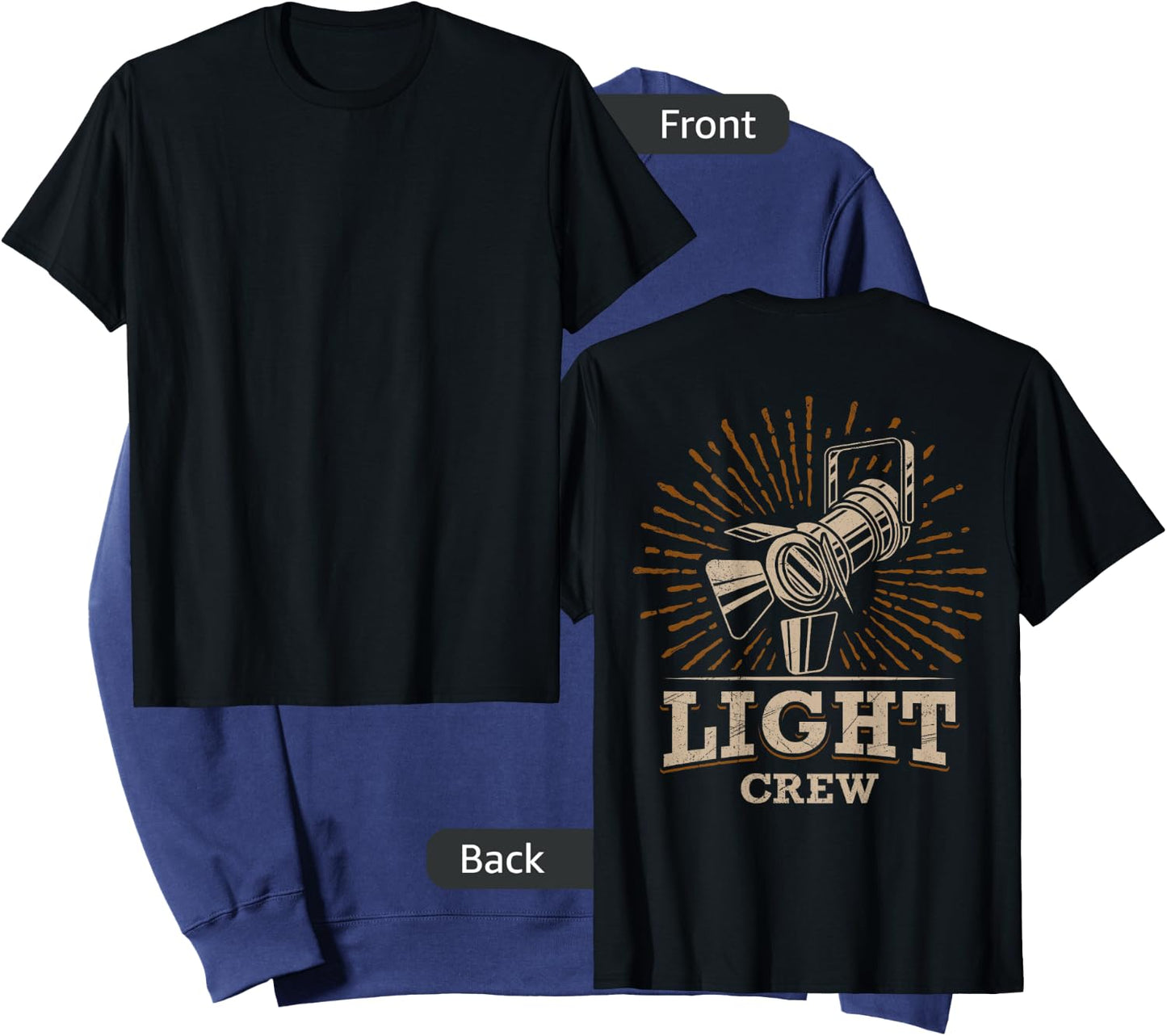 LIGHT CREW Theatre Lighting Technician Black X-Small Classic Fit Short Sleeve Cotton Sweatshirt - Sweatshirt | Navy