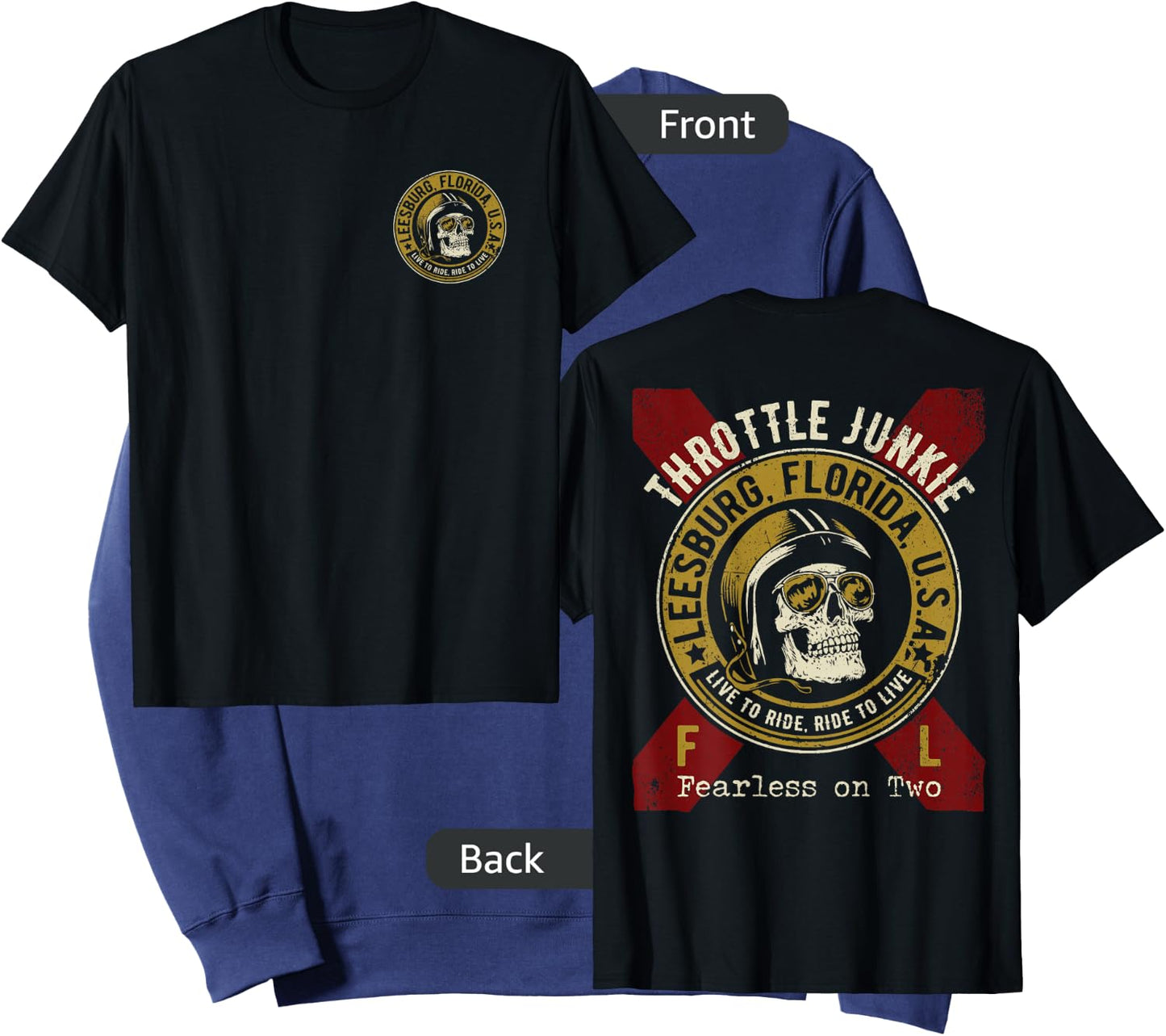 Leesburg Florida USA Motorcycle Biker Skull Design Sweatshirt - Sweatshirt | Navy