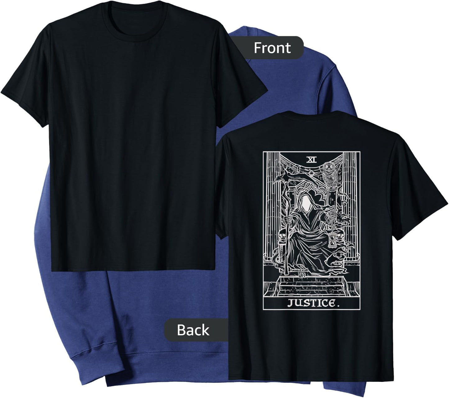Justice Tarot Card Grim Reaper Halloween Gothic Back Print Sweatshirt - Sweatshirt | Navy