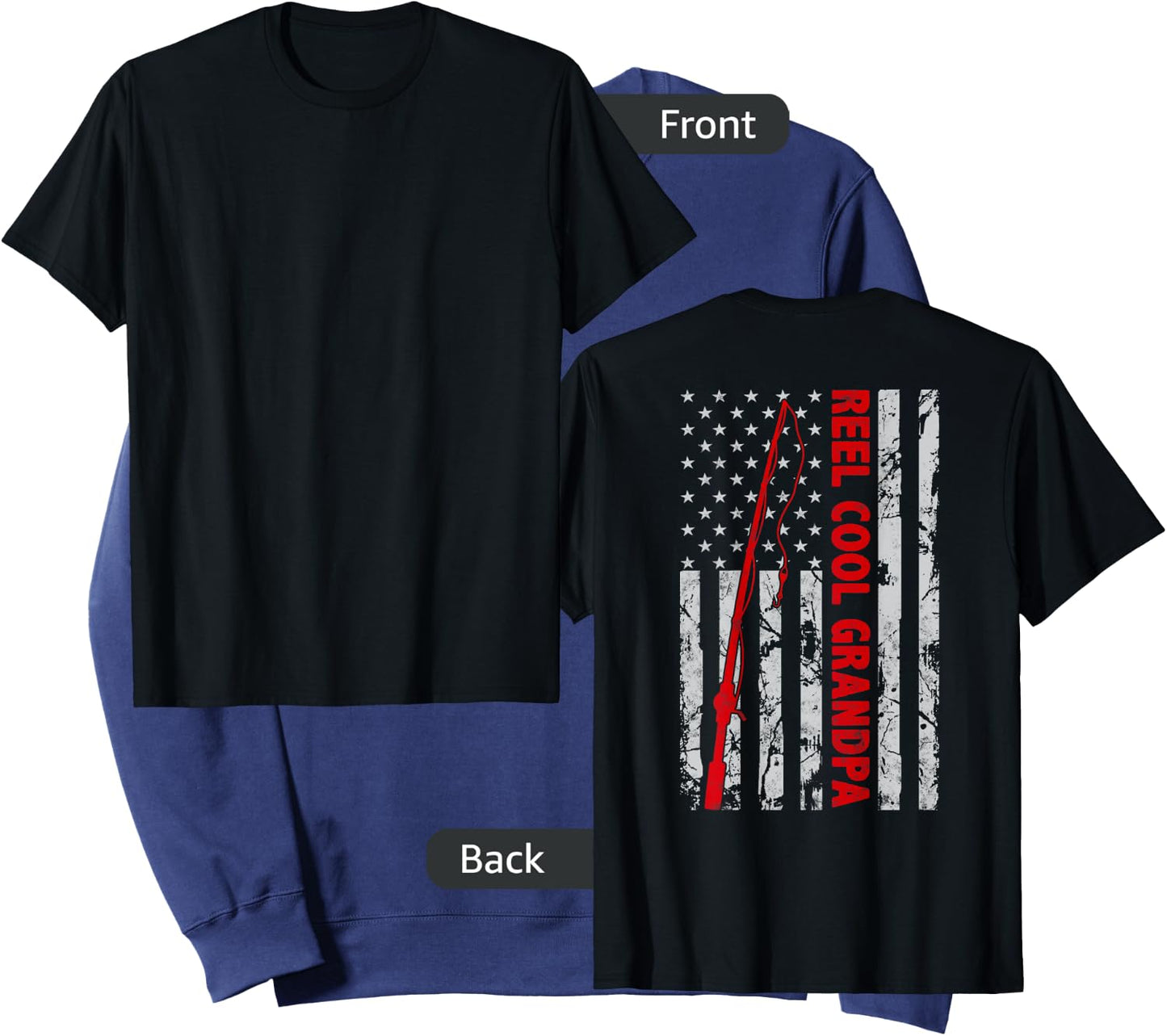Reel cool Grandpa Fishing American Flag Gift Fisherman Sweatshirt - Sweatshirt | Navy
