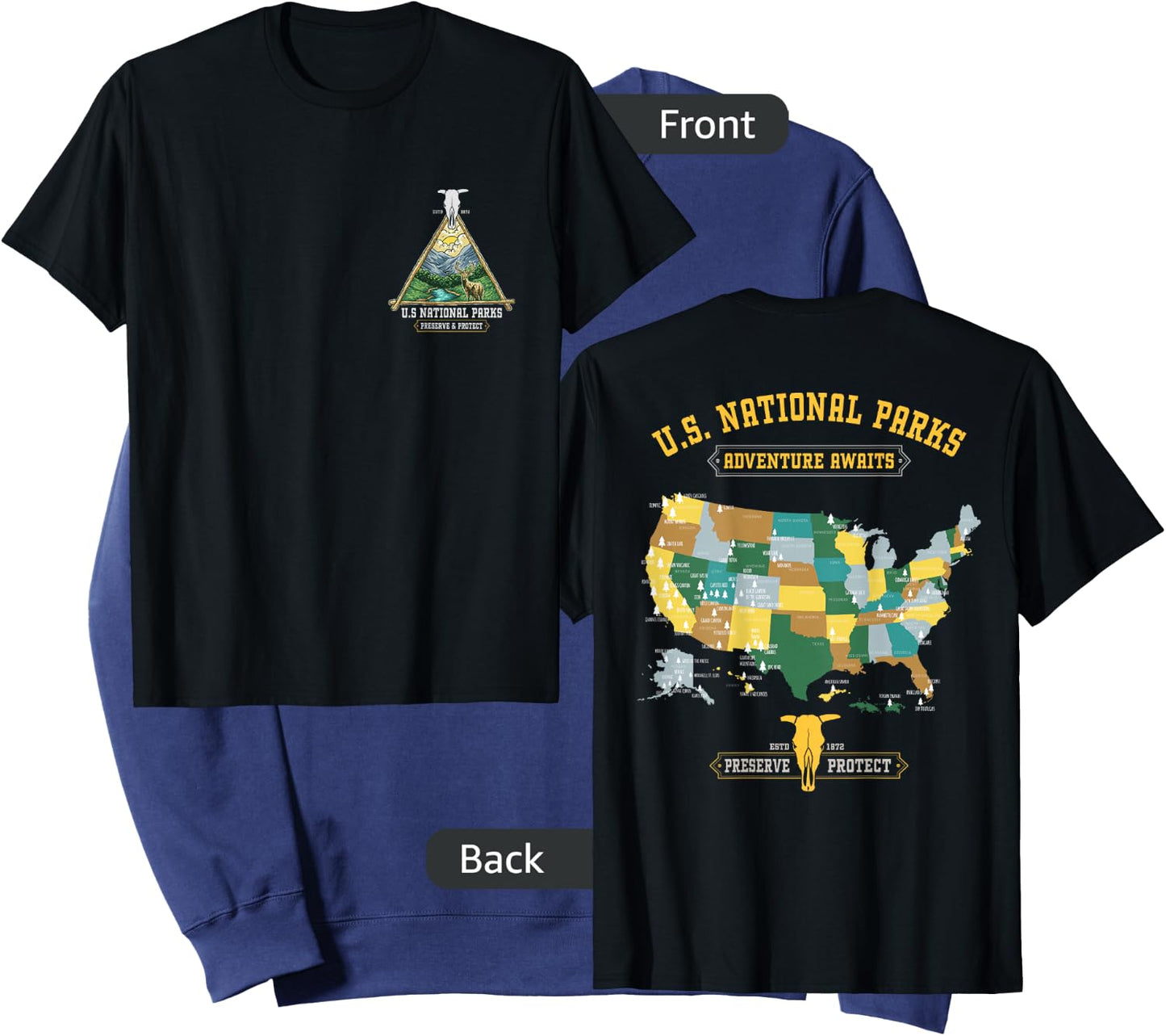 All 63 US National Parks Adventure Map Graphic(+ back print) Sweatshirt - Sweatshirt | Navy