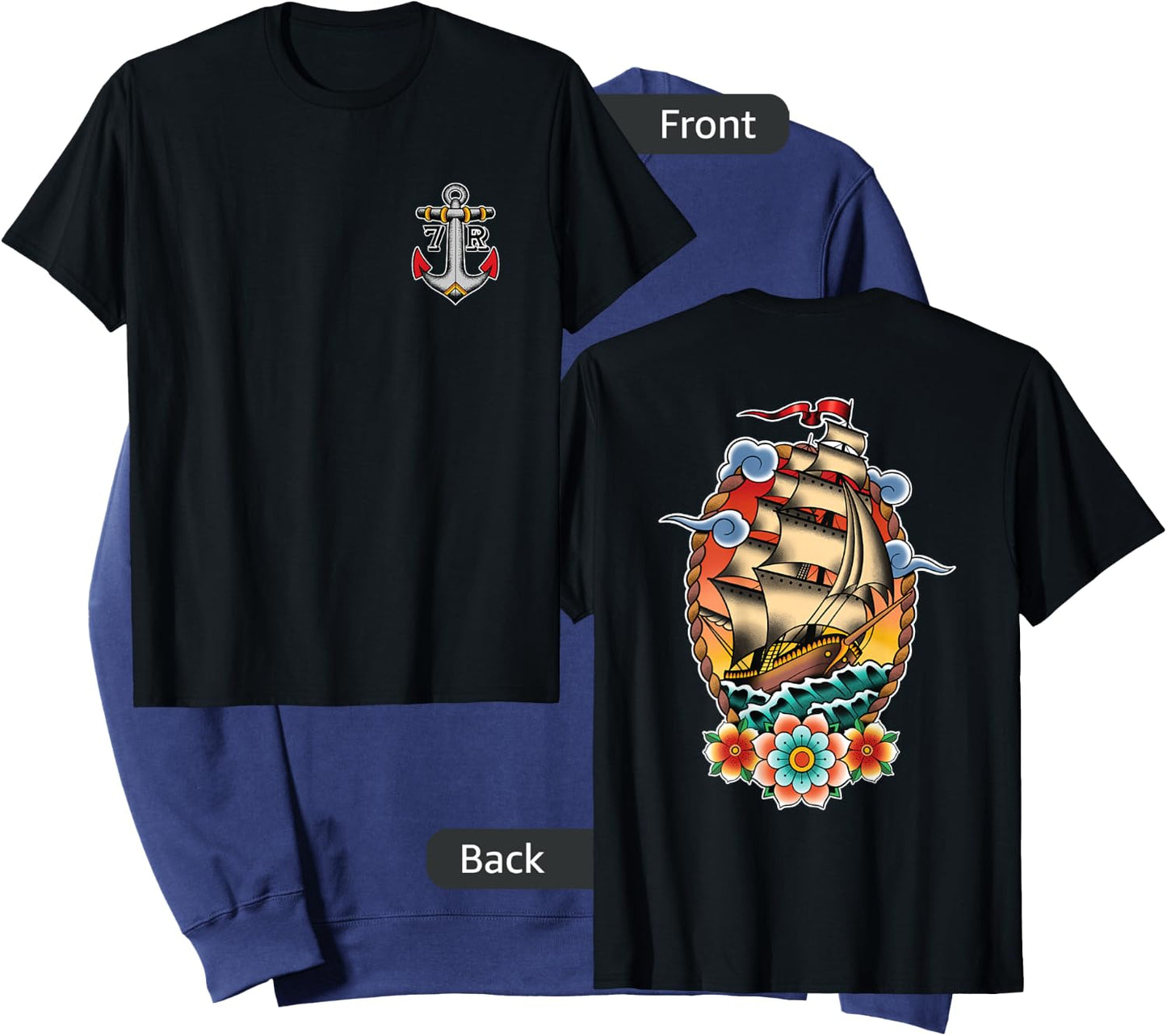 Old School American Traditional Tattoo Flash Clipper Ship Sweatshirt - Sweatshirt | Navy