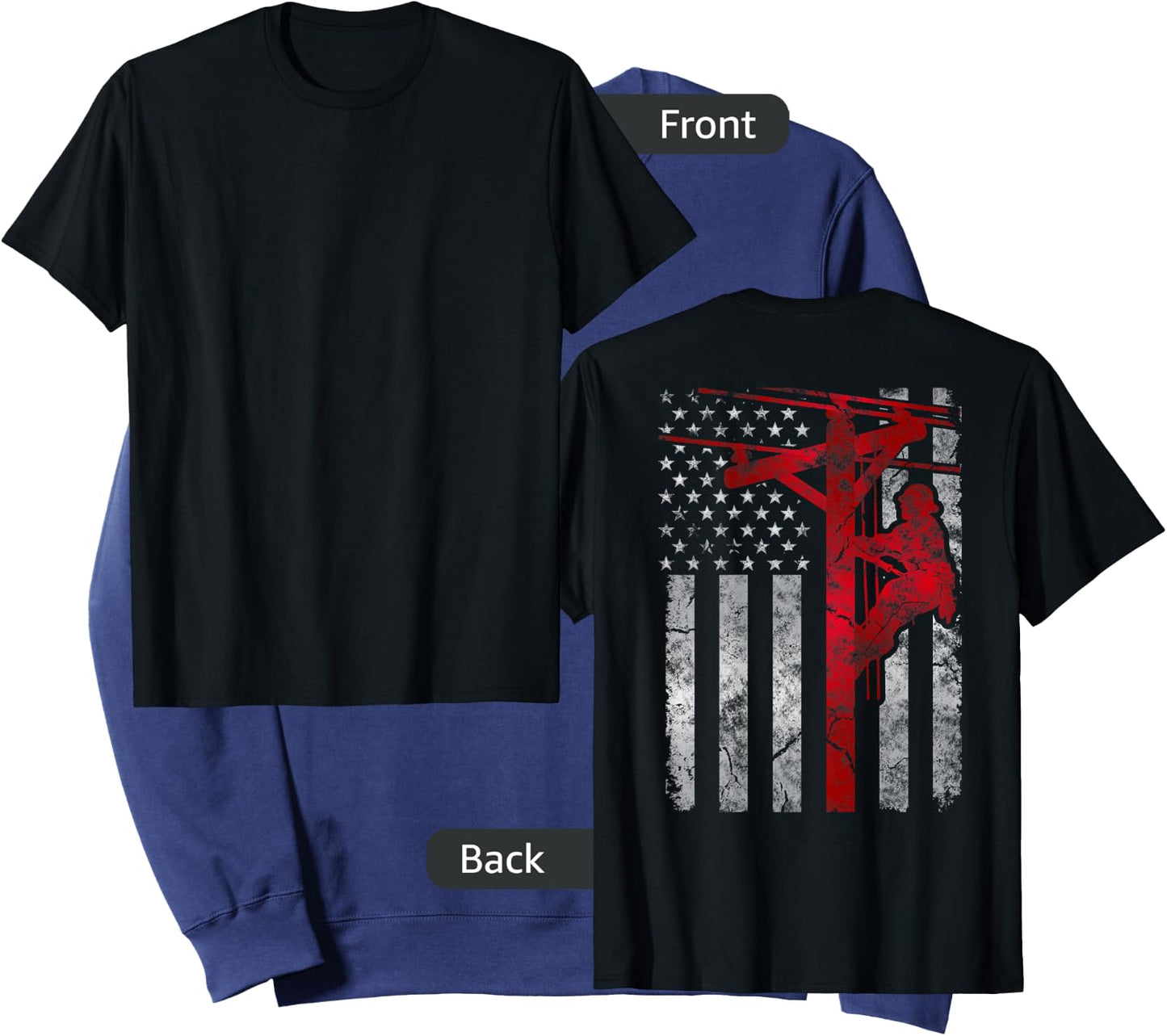 Distressed Patriotic Electric Cable Lineman American Flag Sweatshirt - Sweatshirt | Navy