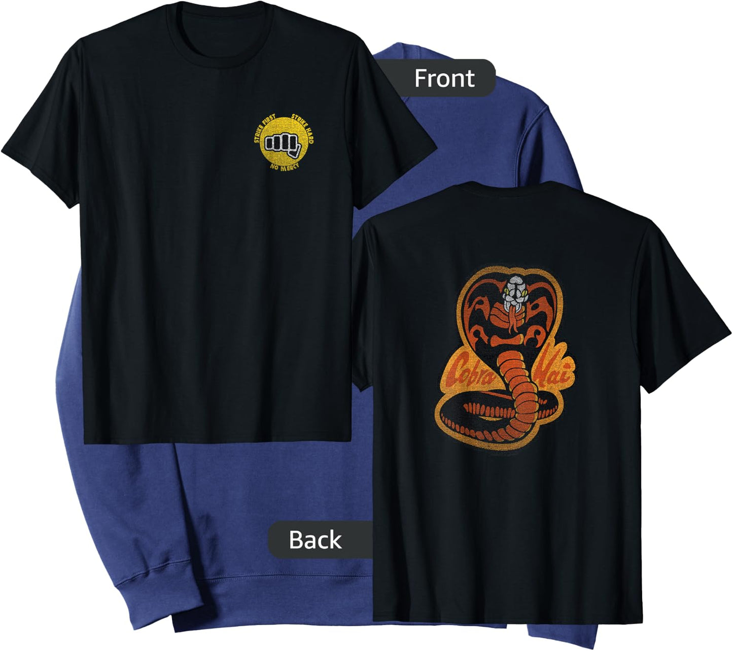 Cobra Kai Cobra Strike Hard Cobra Front and Back Logo Show Sweatshirt - Sweatshirt | Navy