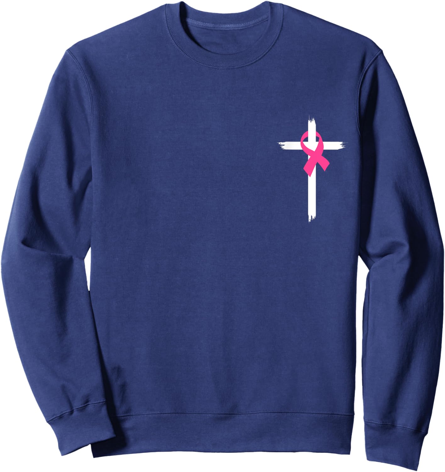 Christian Jesus Cross Pink Ribbon Breast Cancer Awareness Sweatshirt - Sweatshirt | Navy