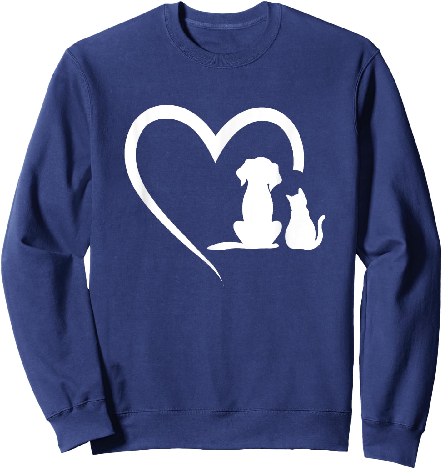 Dog Puppy and Baby Cat Heart - Animal Dog & Cat Heart Women Girls Kids Sweatshirt - Sweatshirt | Navy