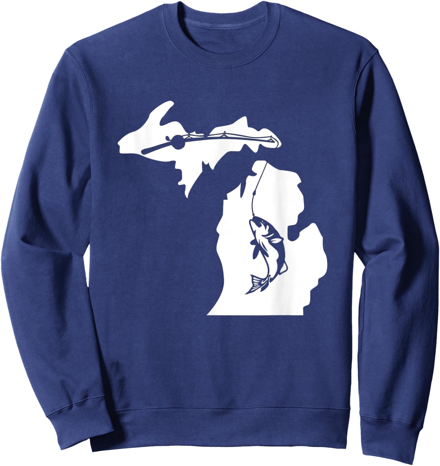 Cute Michigan Fishing Bass Home State Midwest Up North Retro Sweatshirt - Sweatshirt | Navy