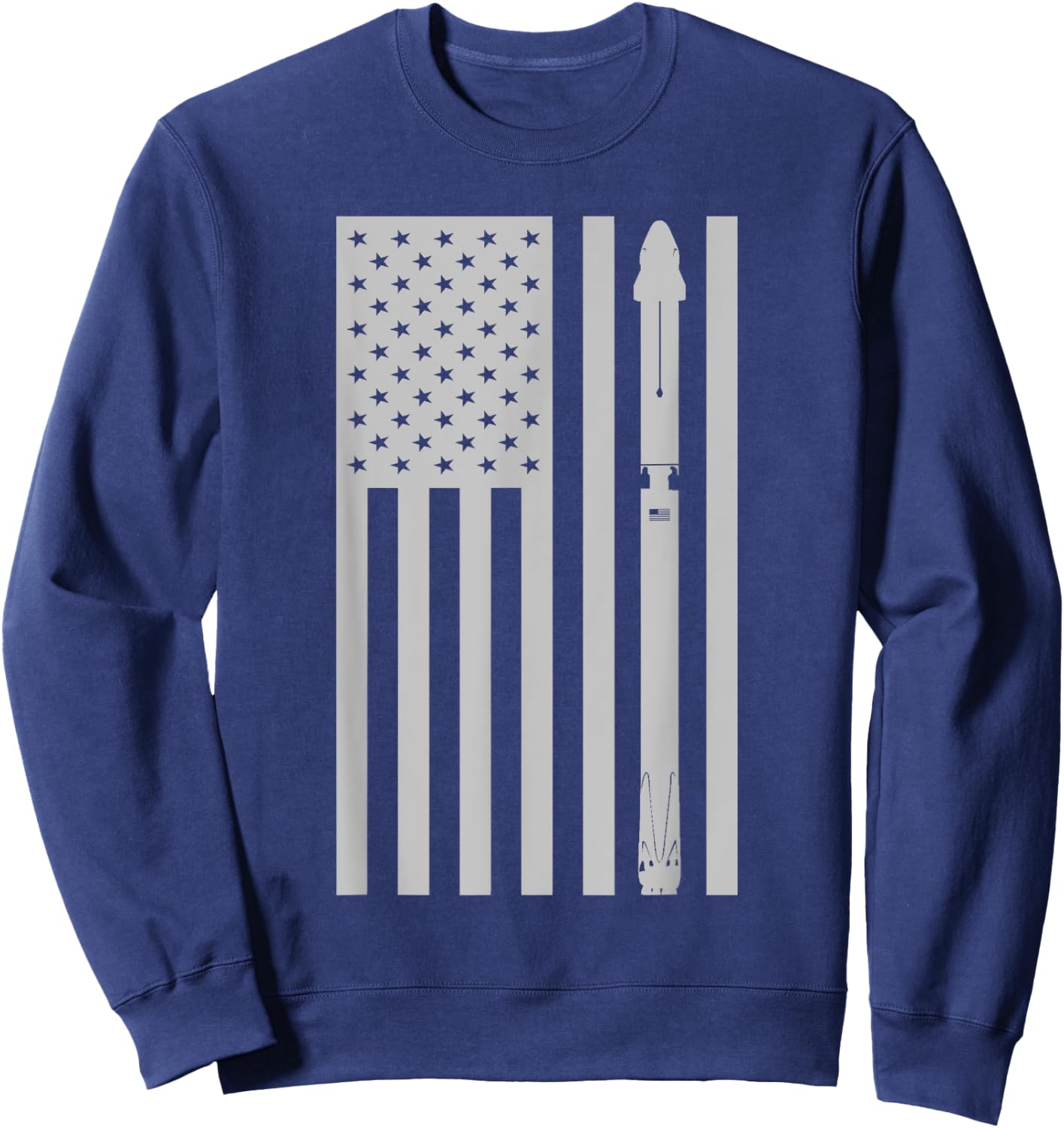 Falcon 9 Rocket with Dragon Crew Capsule Vintage Flag Design Sweatshirt - Sweatshirt | Navy