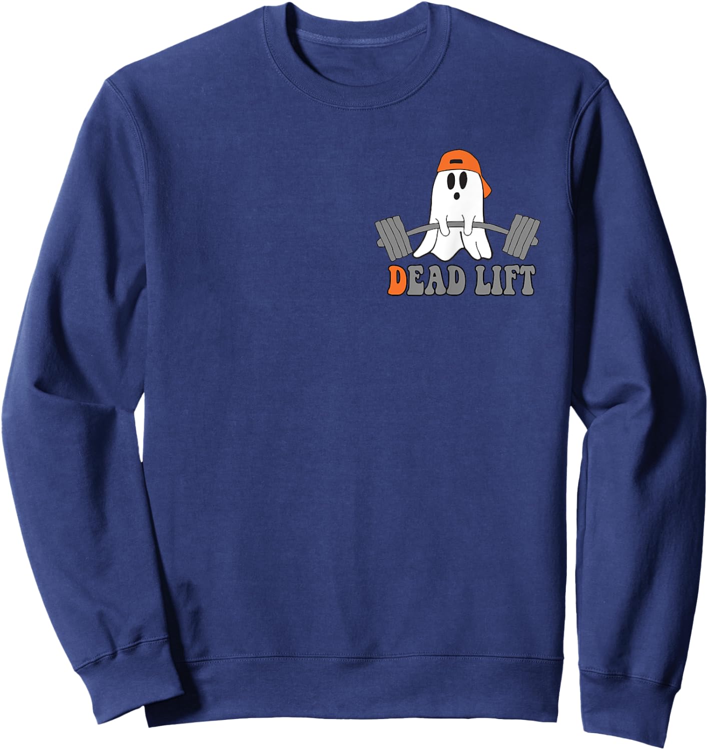 Ghost Dead Lift Halloween, Funny Ghost Gym Graphic Pocket Sweatshirt - Sweatshirt | Navy