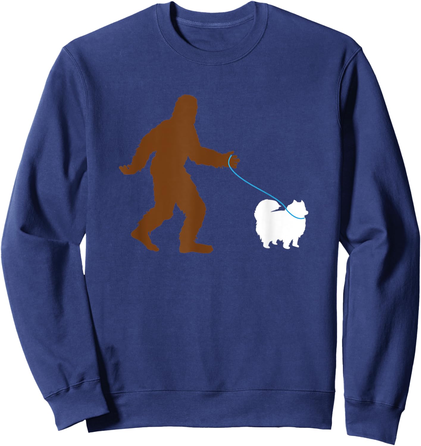 Bigfoot Walking Pomeranian Dog Gift Sasquatch Pet Owner Cute Sweatshirt - Sweatshirt | Navy