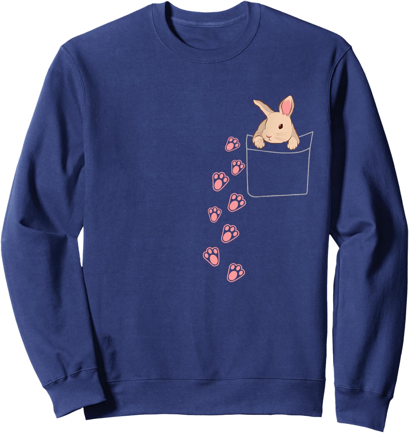 Easter Cute Bunny in Shirt Pocket Rabbit Footprints Sweatshirt - Sweatshirt | Navy