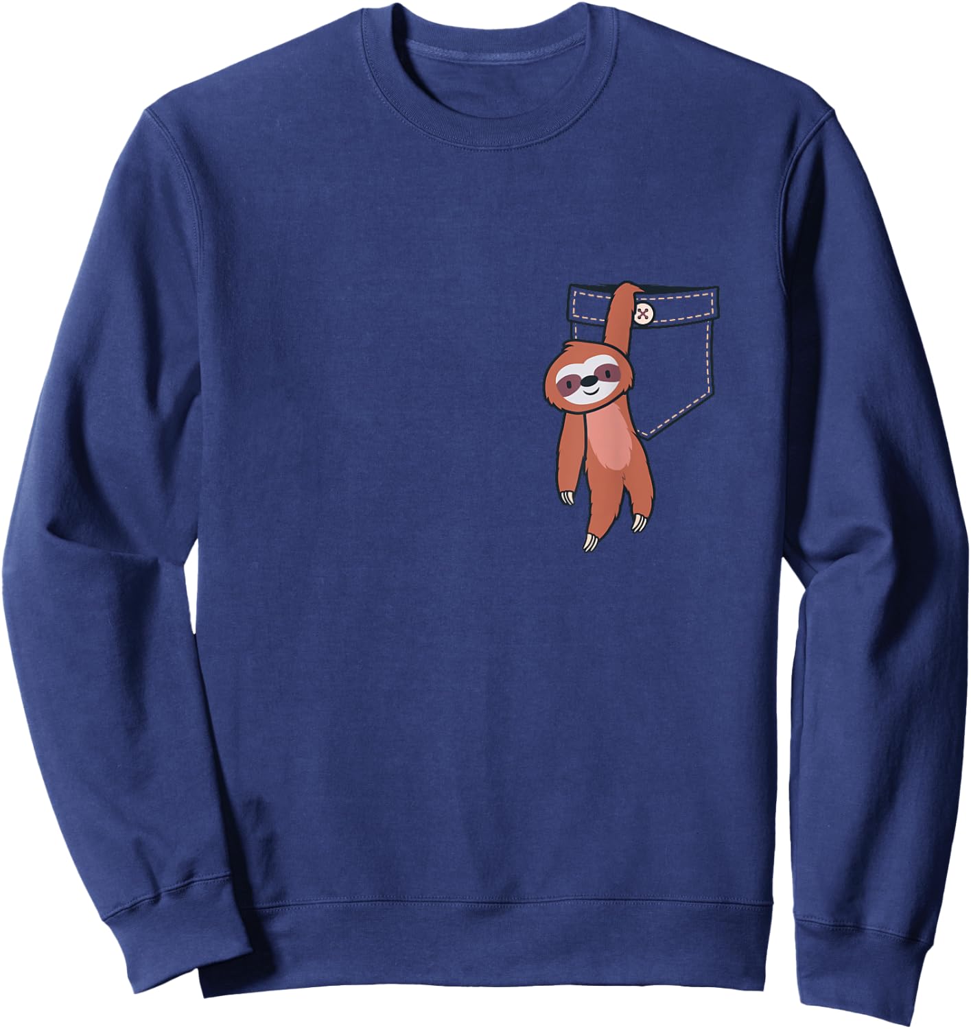 Sloth Shirt Women & Cute Sloth Lover Gifts Kids Sloth in Pocket Black Small Classic Fit Cotton, Polyester Short Sleeve Christmas Sloth Gift Sweatshirt - Sweatshirt | Navy