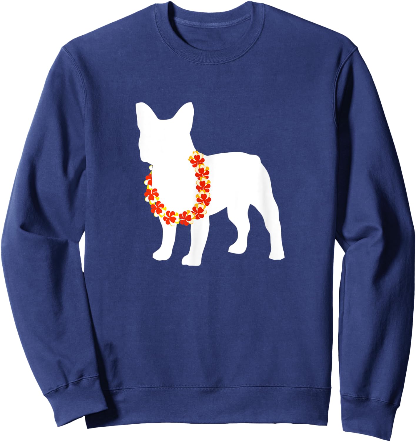 Frenchie French Bulldog Aloha Hawaiian Lei Dog Men Women Kids Sweatshirt - Sweatshirt | Navy
