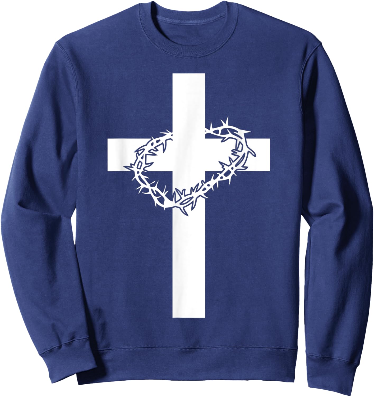 Cross Crown Of Thorns Jesus Christ Martyr Christianity Sweatshirt - Sweatshirt | Navy