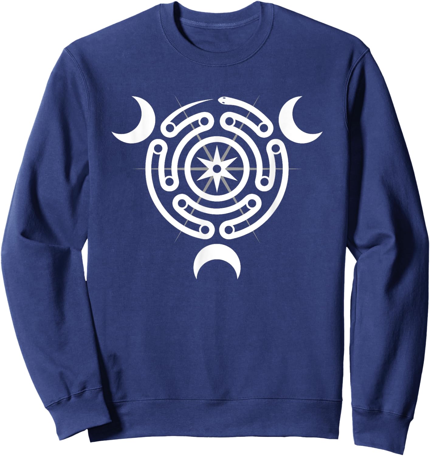 Hecate's Wheel Moon Goddess Serpent Labyrinth with 3 Moons Sweatshirt - Sweatshirt | Navy