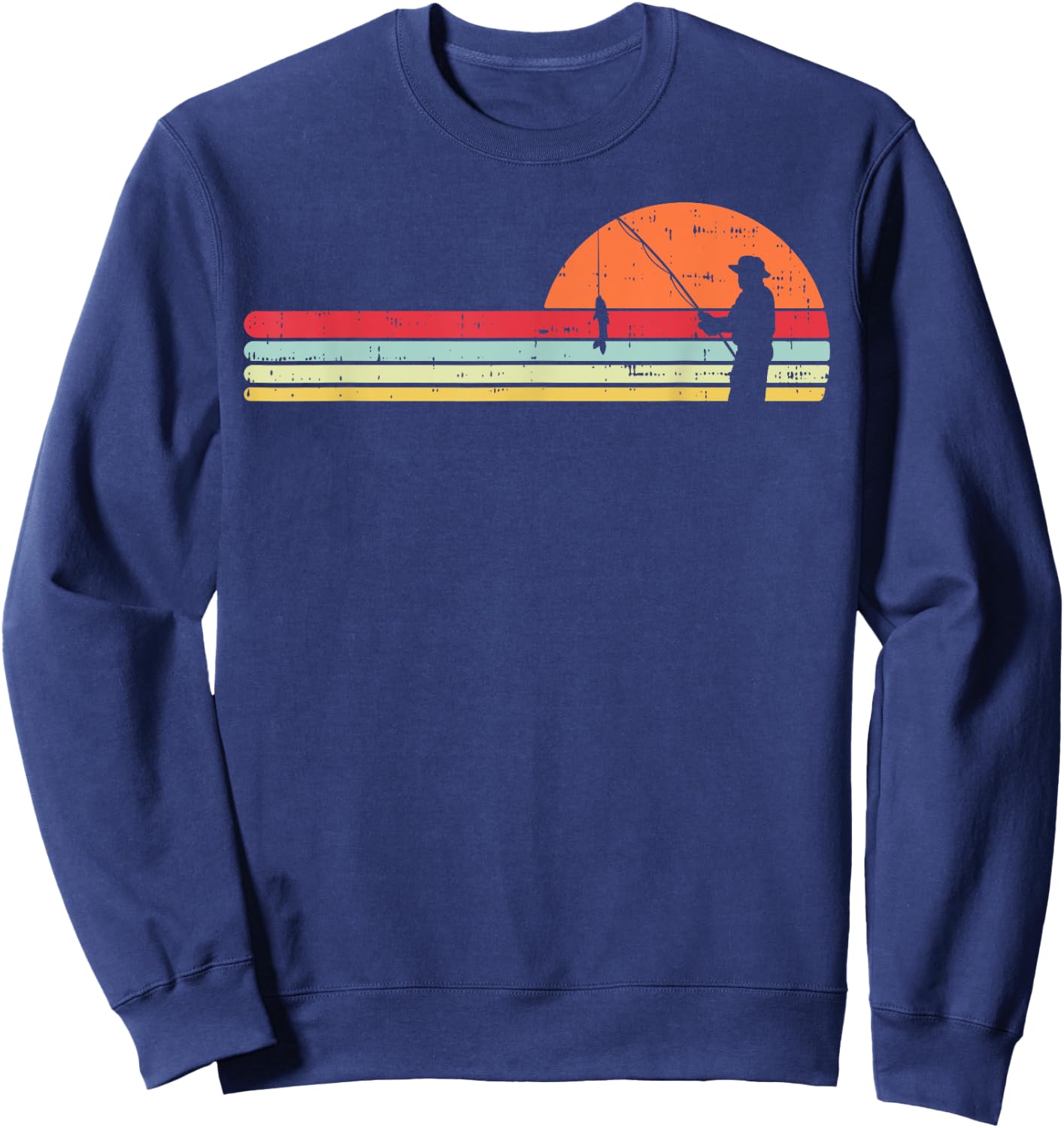 Man Fishing Sunset Retro Angling Fisherman Angler Men Gift Sweatshirt - Sweatshirt | Navy